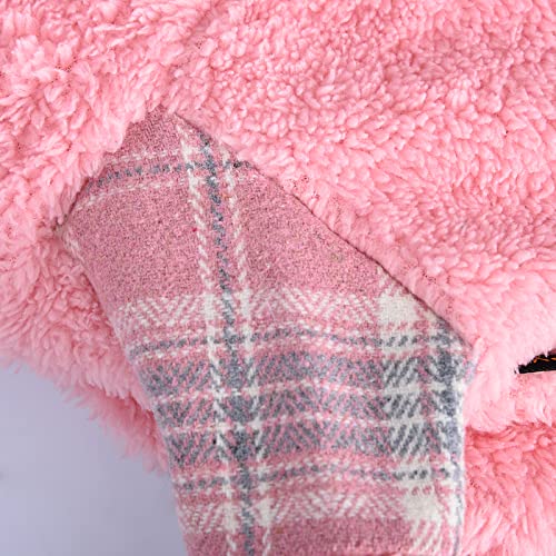 Winter Dog Dress, Fleece Dog Sweater For Small Dogs, Cute Warm Pink Plaid Puppy Dresses Clothes For Chihuahua Yorkie, Soft Pet Doggie Clothing Flanne Lining Cat Apparel (Pink, X-Small) #TOP5