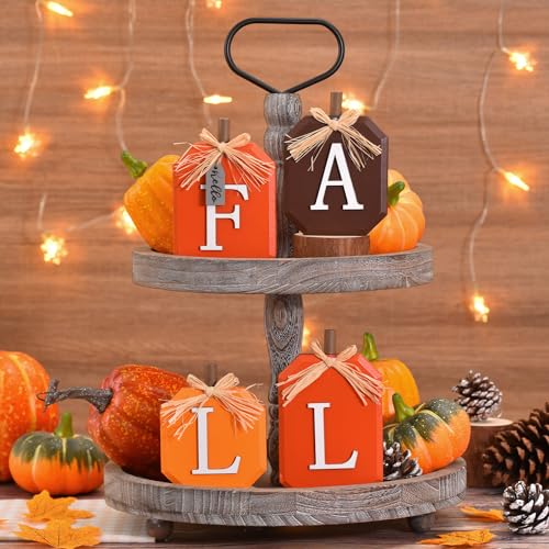IDATOO Thanksgiving Decorations for Home, 2 PCs Rustic Fall Decor, Fall Decorations, Wooden Pumpkin Tabletop Sign Block Set for Home Halloween Farmhouse Living Room Harvest Mantel - Image 6