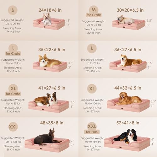 Image of EHEYCIGA Orthopedic XXL Dog Bed With Sides, Waterproof Memory Foam, Non-Slip Bottom, Egg-Crate Foam Couch for Extra Large Dogs, Washable Removable Cover, Dusty Pink