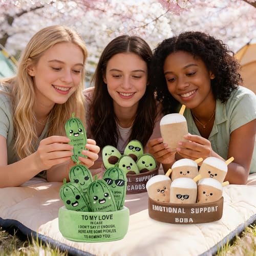Image of Emotional Support Pickles Plush Set, 5 Soft Squishy Toys Stuffed Animal with Carrying Basket, Cute Cuddly for Loved Ones of All Ages, Stress Relief Funny Gifts (Pickles)