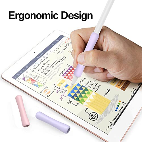 DOGAIN Pack of 4 Silicone Protective Case Grip Ergonomic Sleeve Accessories Silicone Compatible with Apple Pencil 1st and 2nd Generation (White+Purple+Pink+Avocado Green) - Image 3