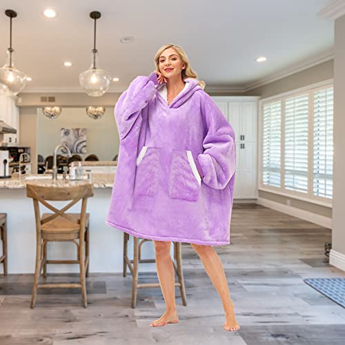 Kipswiza Oversized Wearable Blanket Hoodie, Sherpa Fleece Thick Warm Big Hooded Sweatshirt Blanket for Women Men Mom Sister Girls as Her Gifts, Purple