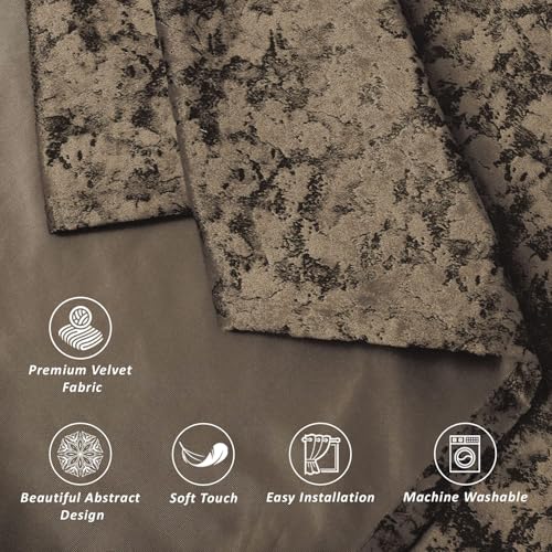 Image of Homestan Abstract Design Velvet Window Curtains 5 Feet Long Set of 2 for Home Decor (5 X 4.5 Feet, Coffee)