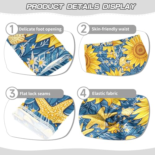 Vintage Yellow Starfish Sunflower Girls Leggings Soft Stretch Workout Yoga Dance Pants for Kids Casual Tights3