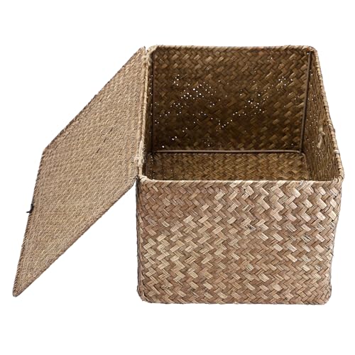 Cesta de almacenamiento de mimbre para organizar mesas y estantes 7