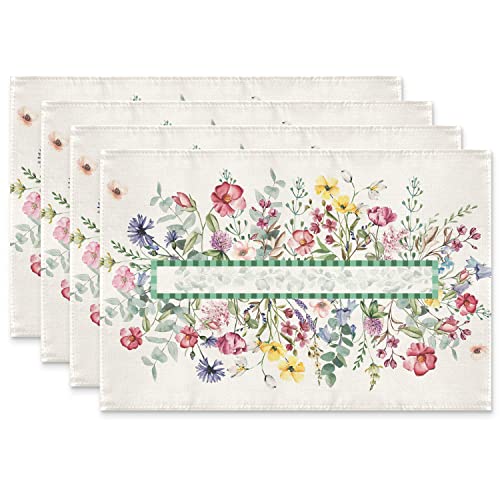 Siilues Frühlings-Tischläufer, Blumen, Blätter, Frühlingstischdekorationen, Frühlingstischsets für Tisch, saisonale Frühling, Urlaub, Dekoration für drinnen und draußen, 30.5x45.7 cm, 4 Stück) Cover