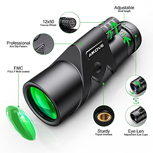 Monokulare Teleskop 12x50 HD Monokular Fernrohr Erwachsene mit Smartphone Halter und Upgrade Stativ, BAK4-Prisma… – Bild 3