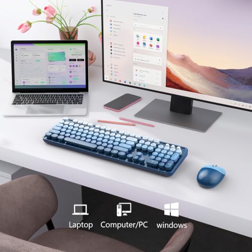 Image of MOFII Wireless Keyboard and Mouse Combo, 2.4 GHz Full-Size Retro Round Keyboard and Mouse, Plug and Play, 8 Multimedia & Shortcut Keys for Mac, Windows, Laptop /Desktop /PC - Blue Gradient