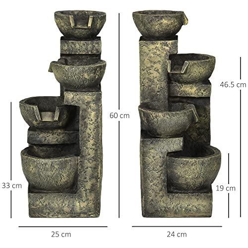 Miniatura 7 de Outsunny Fuente De Jardín 5w Fuente De Agua En Cascada De 4 Niveles Con Bomba De Agua Y Salida De Agua Ajustable Para Decoración Patio 25x24x60 Cm Multicolor