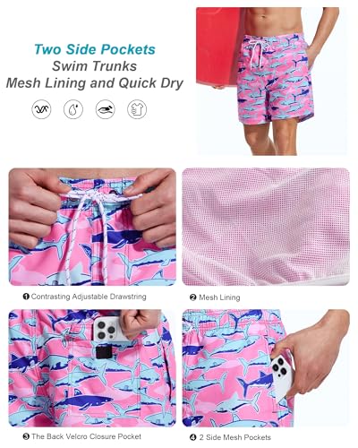 Mens Swim Trunks 6 Inch Inseam Mesh Lining Bathing Suits Quick Dry Beach Shorts Swimsuits Swimwear with Pockets3