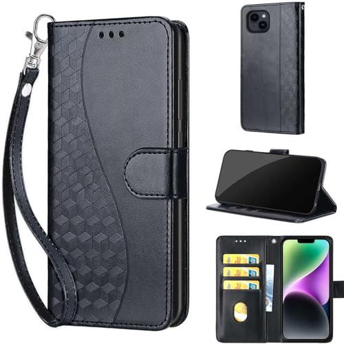 Étui de téléphone pour iPhone 15 Plus finition cuir synthétique premium et rabat protecteur