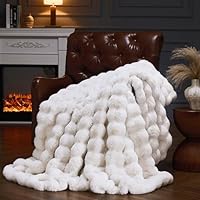 YBIKE Deken van imitatiekonijnenbont, pluizige zachte pluche bellendeken, luxe warme omkeerbare decoratieve deken voor bed, bank, fauteuils (bruinachtig wit, 150 x 130 cm