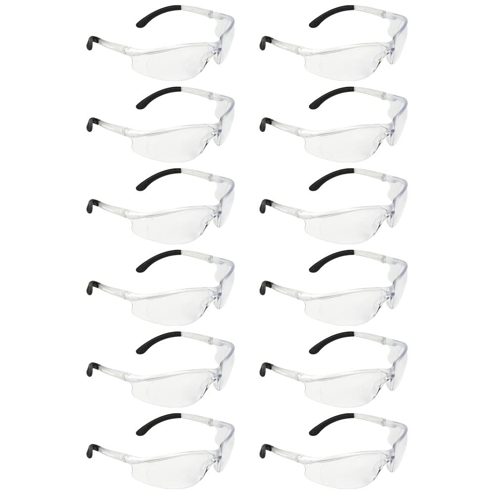 J. J. Keller & Associates SAFEGEAR - Gafas de seguridad negras de 12 unidades, gafas de seguridad antivaho, cumplen con ANSI Z87.1, protección UV, Claro, talla única
