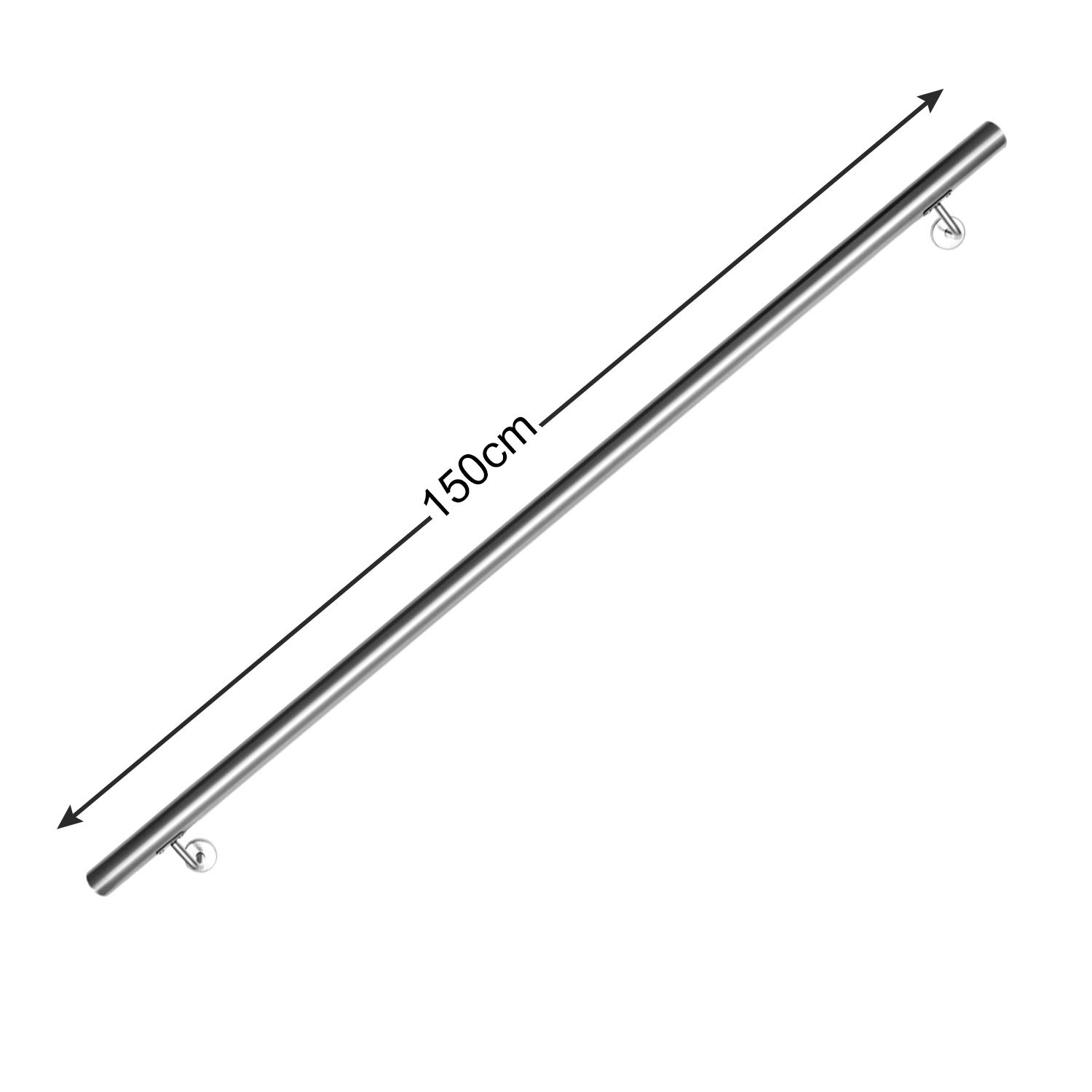 Daromigo Barandilla de acero inoxidable, pasamanos para escaleras, pasamanos de pared, escaleras con soporte de pared y tapas finales, barandilla de escalera interior y exterior, longitud: 150 cm