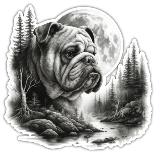 Samunshi® Bulldogge im Wald Aufkleber Autoaufkleber für Motorrad Fahrrad Roller oder Auto Wohnmobil SUV Geländewagen Hunde Sticker Dog English Bulldog Dogo...