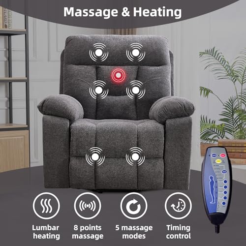 Image of CANMOV Large Power Lift Recliner Chair with Massage and Heat for Elderly Big and Tall People, Overstuffed Wide Recliners with 2 Cup Holders, Side Pocket and USB Port, Dark Grey