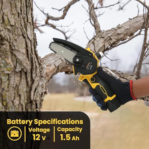 Image of TOMAHAWK T294A 4 inch / 10cm Cordless Chainsaw Machine 4-inch 550W Max Power, 12 Volt - 1.5Ah Rechargeable Battery Cutting Depth 100mm Portable Cordless Saw for Gardening, Wood Cutting, Trimming