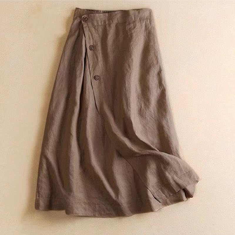 Vintage Linen Knee Length Skirts for Women Elastic Waist Button Down Midi A Line Skirt Oversized Summer Dress2