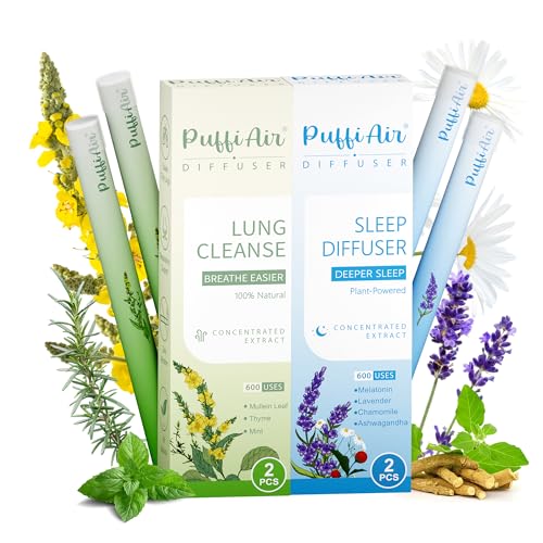 Image of Herbal Diffuser Duo, Lung Cleanse and Sleep Diffuser with Extracts of Mullein and Melatonin, 100% Natural Swap, Day & Night Duo, 4 Sticks, 600 Uses Each=