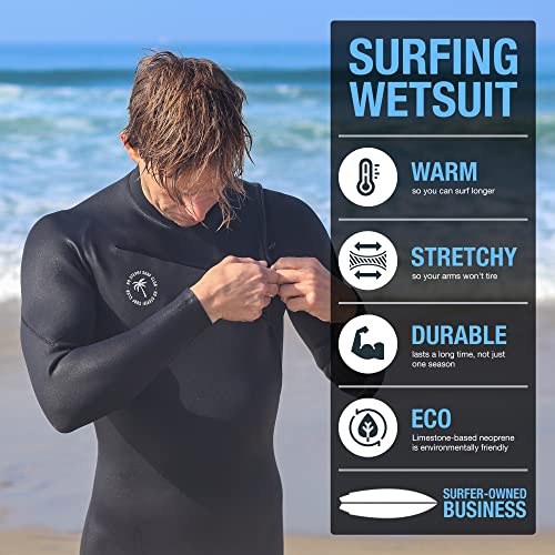 Men’s Surfing Wetsuit - Chest Zip Fullsuit - Warm Superstretch 3/2Mm Or 4/3Mm Neoprene W/Gbs Seams (Black 3/2Mm, L (Large)) #TOP1