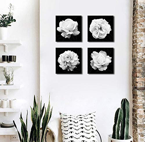 Yearainn Flowers Wall Art Bathroom Wall Decor Abstract Botanical Picture Contemporary Wall Art Prints Bedroom Living Room Kitchen Office Home Decor Modern Black Flower Canvas Artwork 12 Inch X 12 Inch X 4 Pieces thumb #1