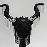 Steampunk Cow Horns Headband Crown Cosplay Beads Sequins Decor Halloween Party Carnival Devil Headpiece (Style B)