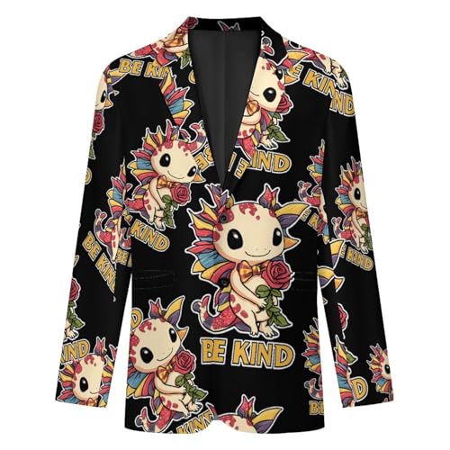 Axolotl Be Kind Autism Casual Men's Blazers Two Button Lapel Suits Jacket Lightweight Sport Coats4