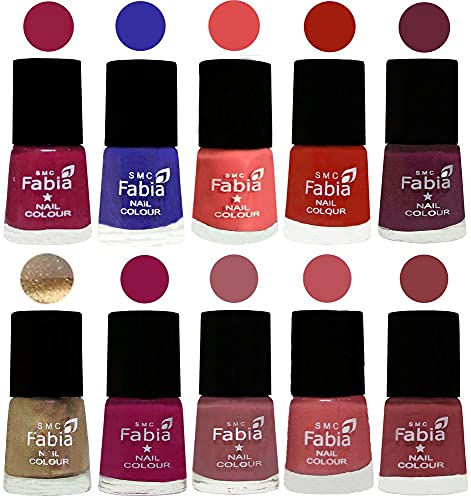 Image of SMC Fabia ALL IN ONE (PACK OF 10), Long Lasting Glossy Nail Polish, 6 ml Each, All Vibrant Colours,01753