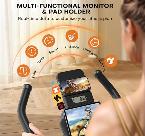 Image of Exercise Bike, Magnetic Resistance Stationary Bikes for Home with App Compatible, Silent Indoor Cycling Bike with 350lbs Weight Capacity Comfortable Seat, Digital Monitor & Phone Mount