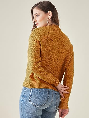 Image of Modeve Self Design Round Neck Casual Women Crop Top Sweater||Winterwear||
