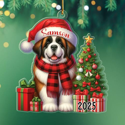 Adorno de Navidad personalizado de San Bernardo, regalo para dueños de mascotas, amantes de los perros, adorno de Navidad en forma de San Bernardo 2025, nombre personalizado para dueño de perro Adorno de Navidad personalizado de San Bernardo, regalo para dueños de mascotas, amantes de los perros, adorno de Navidad en forma de San Bernardo 2025, nombre personalizado para dueño de perro