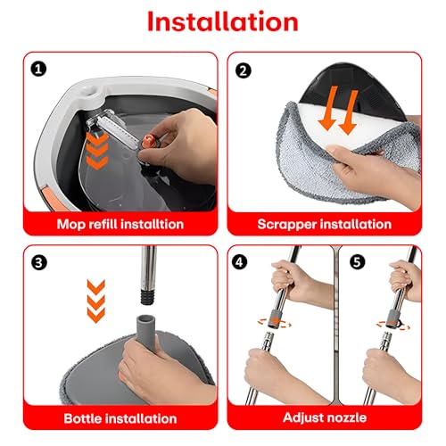 Image of PRIME PICK 360 Spin Mop & Extendable Ceiling Fan Cleaning Brush Stainless Steel Wringer Big Wheels, Puller Handle Microfiber Dry, Wet Mop for Floor Wall & Fan Cleaning, (Dark Grey)