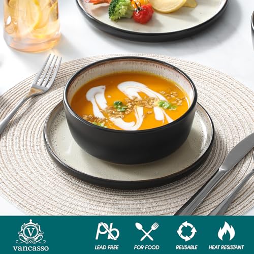Image of vancasso Plates and Bowls Sets, Ceramic Dinnerware Sets Stoneware Kitchen Dishes Dishware Mircowave and Dishwasher Safe, 18 Pieces, Oyster White