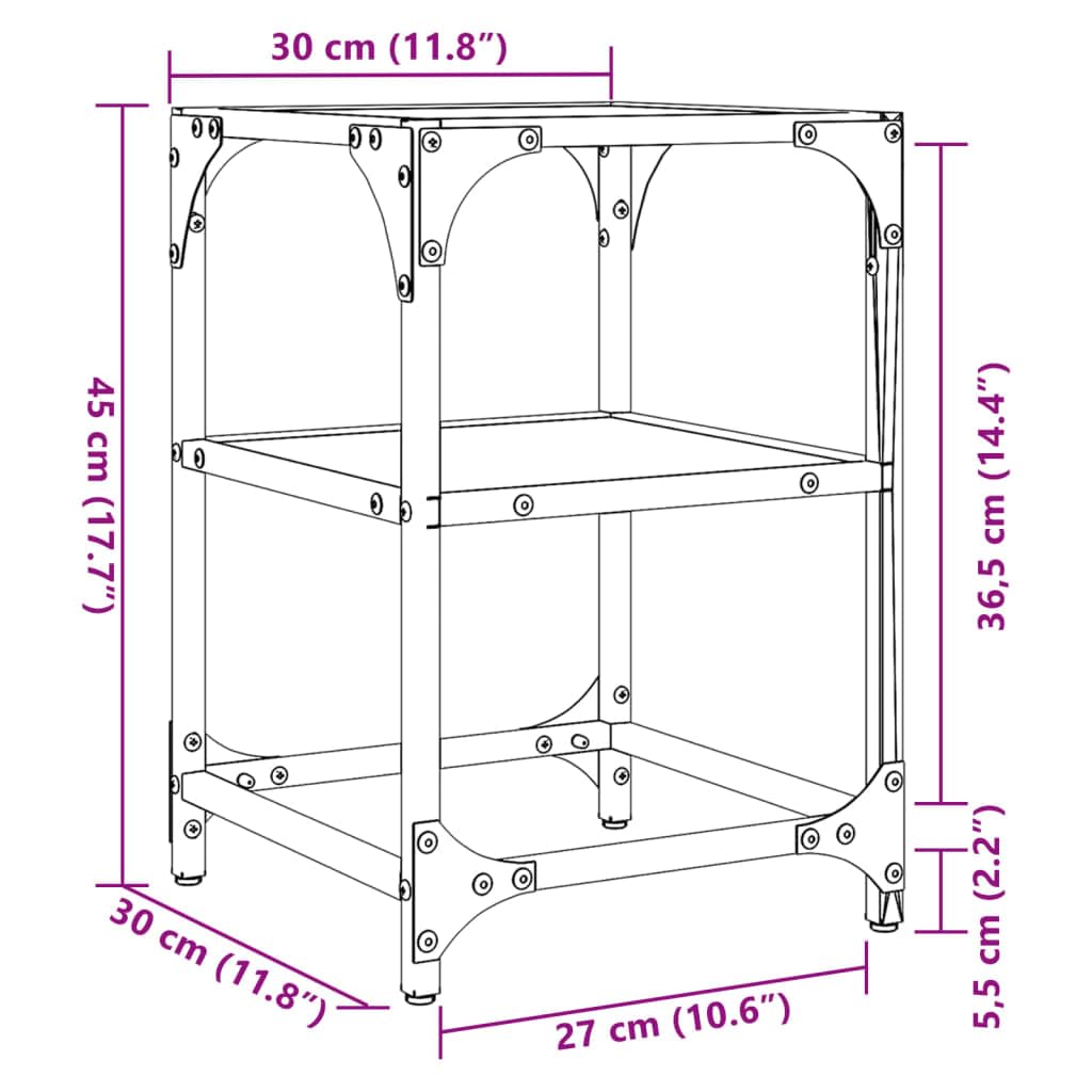 Mesa de centro con placa de cristal, transparente, 30 x 30 x 45 cm, marco de acero, mesa de salón para aperitivos, bebidas, decoración, juego de mesa auxiliar