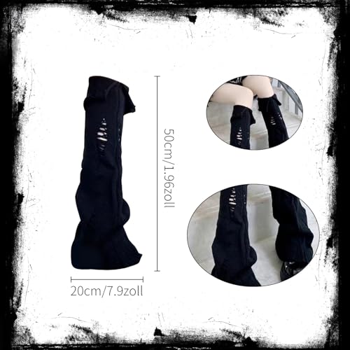 Leg Warmers, Y2k Clothes, Schwarze Gestrickte Beinwärmer Mit Rissen Und Abgerundeten Kanten, Perfekt Für Y2k Mode Und Gothic Stil, Ideal Für Musikfestivals Und Cosplay