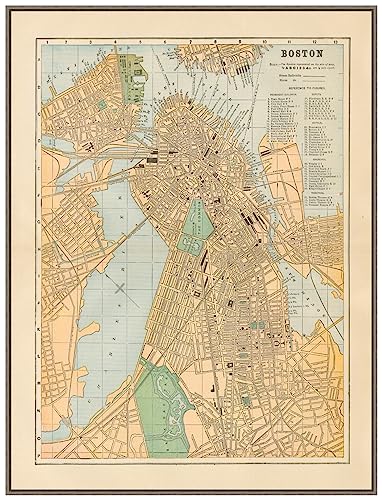 Amanti Art Framed Canvas Wall Art 42x32 Boston Map by Wild Apple Portfolio, Framed Wall Art Canvas, Maps Artwork, Country Rustic Decor, Oversize Poster Painting for Living Room, Bedroom, Bathroom,