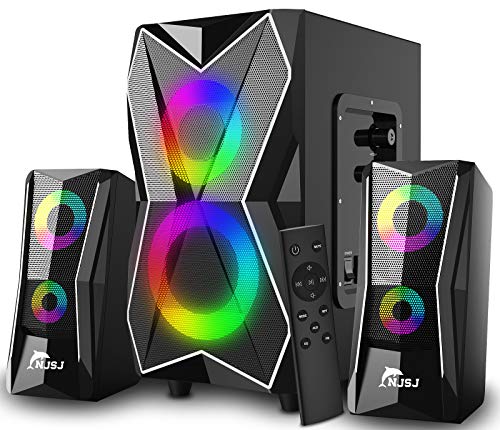Altavoces Pc Sobremesa NJSJ 2.1 Sistema de Altavoces con Subwoofer, RGB Sonido Potente,20W de Pico,Graves Potentes, Entradas Audio 3.5 mm/RCA,...