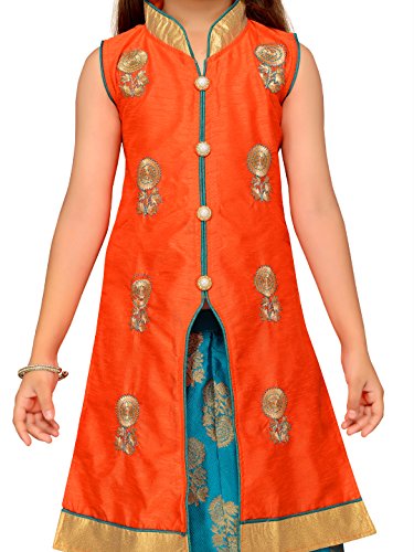 Image of Aarika Girl's Long Jacket, Lehenga And Dupatta Set