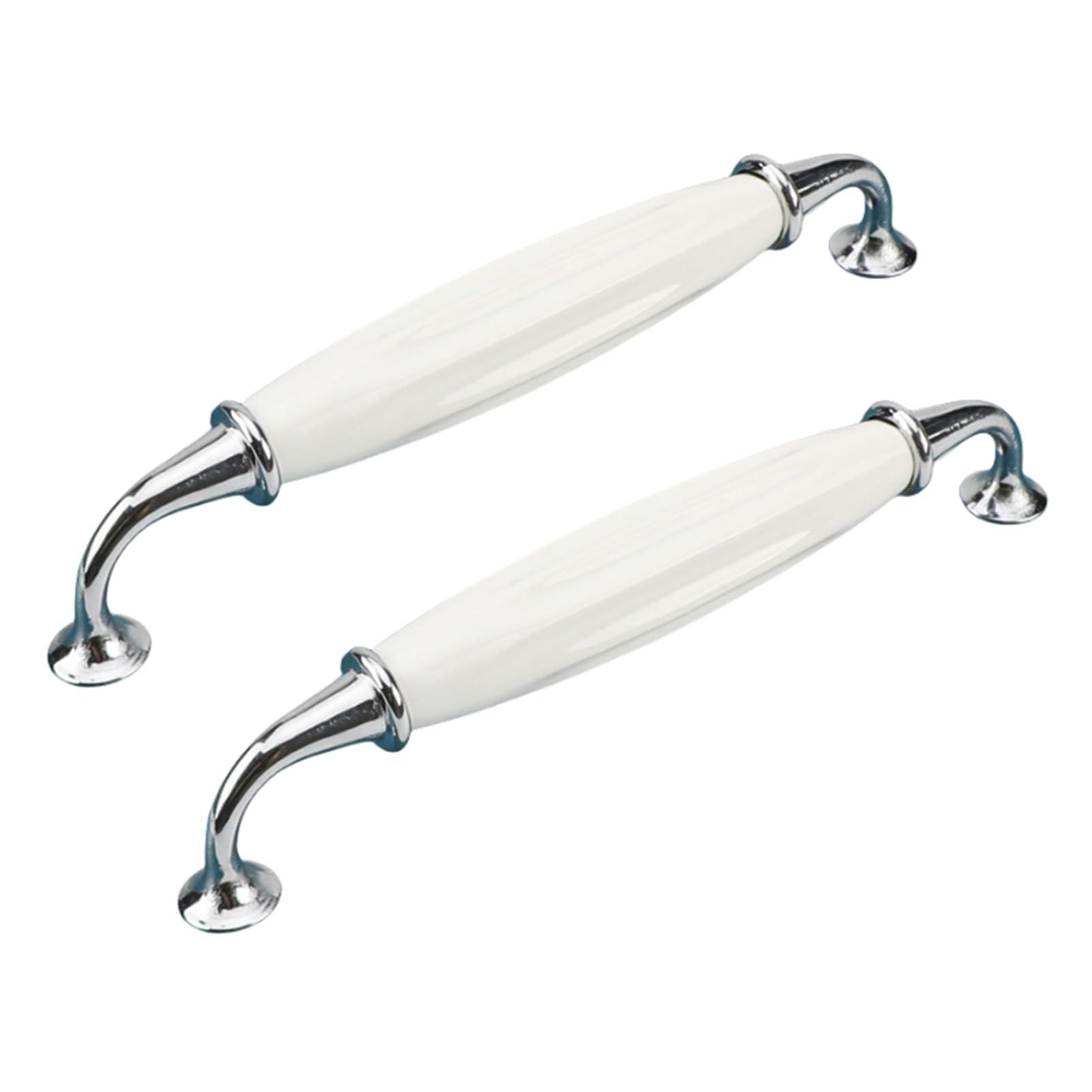 Rswzsfl Bright Chrome+White 2 Pack Ceramic + Zinc Alloy European Style Vintage Drawer Handles (Bright Chrome + White, Pitch: 160Mm)