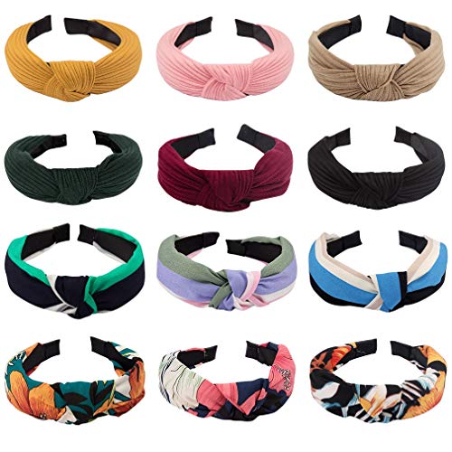 Knotted Headbands for Women, 12 Pcs Cross Turban Headbands for Women, Fashion Wide Top Knot Hair bands for Women Hair Hoop Styling Hair Accessories Twisted Headwear