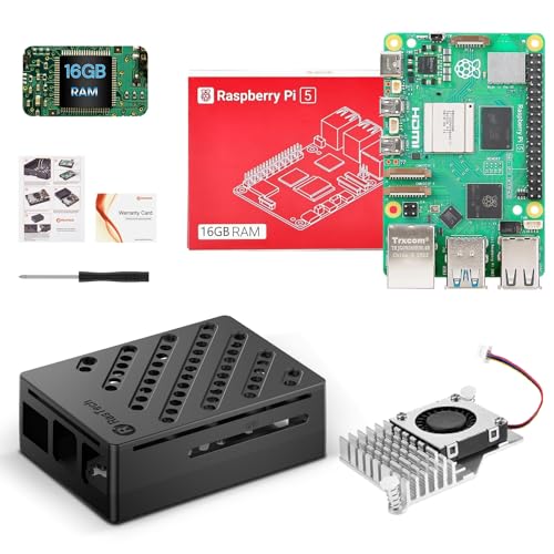 RasTech for Raspberry Pi 5 Kit 16GB RAM with Pi 5 Case Active Cooler Screwdrive and Raspberry Pi 5 16GB Board Included