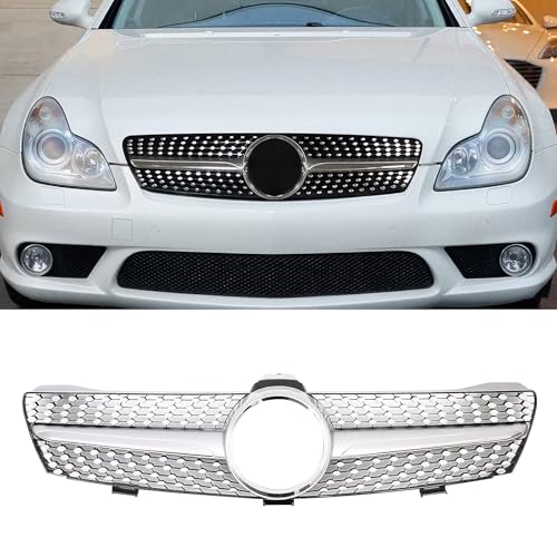BDBO Front Grill Grille for 2005-2008 Mercedes Benz W219 CLS-Class CLS350 CLS500 CLS550 CLS63 AMG CLS55 AMG Sivler Front Bumper Grill Direct Fit Replacement ABS Plastic No Modification Required