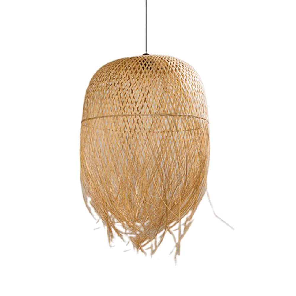 LYMSXAZOU Coastal Decorative Long Chandelier Rattan Band Pendant Lamp Bamboo Hollow Ceiling Lampshade Primitive Lighting Hanging Fixture Home Decoration Craft