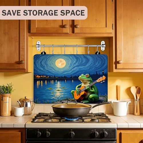 Image of Starry Sky Frog Guitar Stove Top Covers Pad 28 x 20 inches Dish Drying Mat Coffee Bar Mats Kitchen Decor Absorbent Pad Fit Coffee Maker Machine Dish Drying