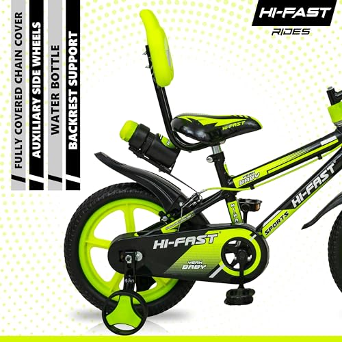 HI-FAST 14 inch Sports Kids Cycle for Boys & Girls 3 to 5 Years with Training Wheels (95% Assembled) (Green) 7 51Yelf3SKjL