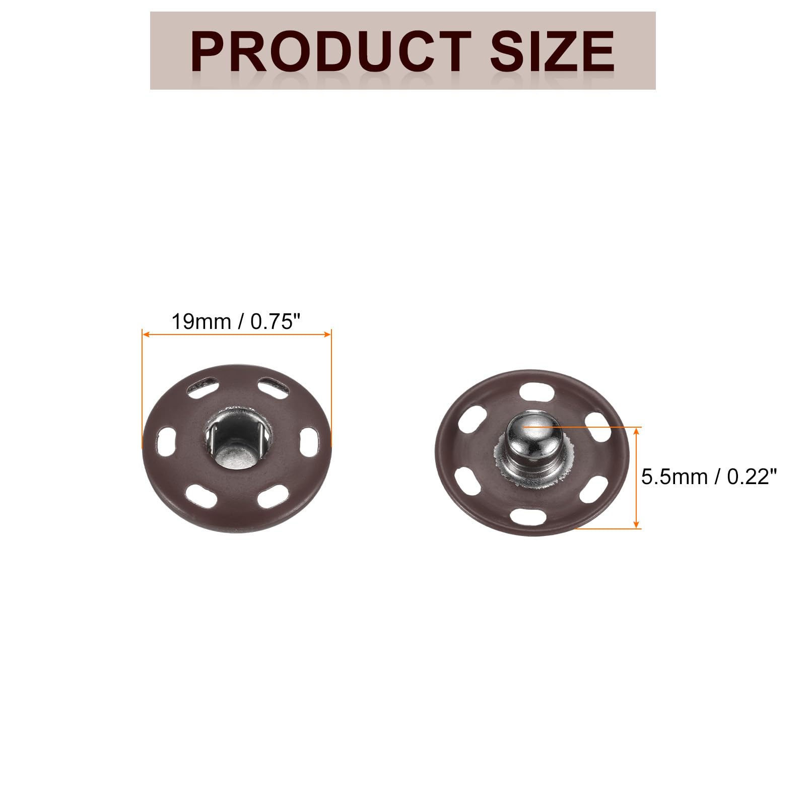 HARFINGTON Juego de 5 botones a presión de metal de 19 mm para coser a presión para cierre, bolso, ropa, costura, manualidades, color café