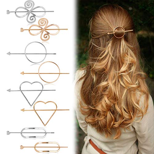 Hair Barrette for Women Girls,8Pcs Geometric Hair Clip Minimalist Hair Pin for Styling Accessories for Thick Hair Gold Silvel