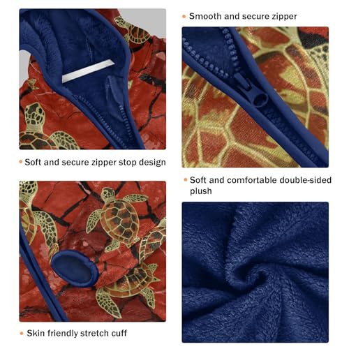 Turtles on Red Cracked Background Toddler Fleece Jacket Girl Boys Hooded Fleece Jacket Coat Warm Outwear Zip-up 3-10T3