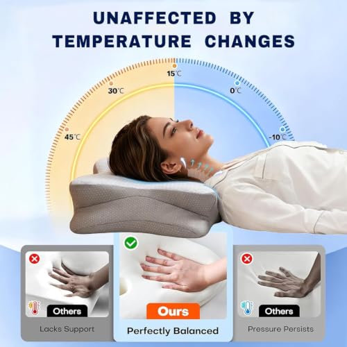 Image of Cervical Neck Pillow for Pain Relief - Ergonomic Memory Foam Pillow for Side Sleeper Contour Orthopedic Bed Pillow for Neck Support with Cooling Cover - Ideal Christmas Birthday Gift for Women Men