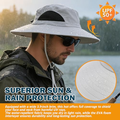 Image of Wide Brim Sun Bucket Hat, Waterproof Boonie Hat for Men & Women | UPF 50+ UV Protection, Adjustable Fit, Chin Strap & Sweatband, Foldable Durable for Fishing Hiking Garden Beach